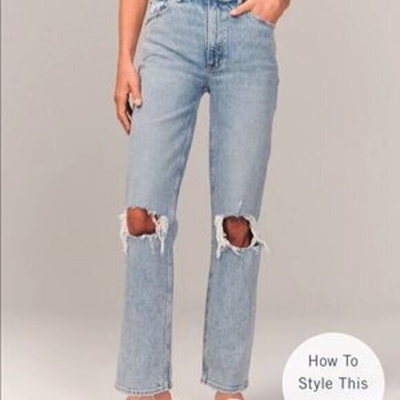 Abercrombie & Fitch The 90's‎ Straight Ultra High Rise Ripped Knees 18S - Picture 1 of 5